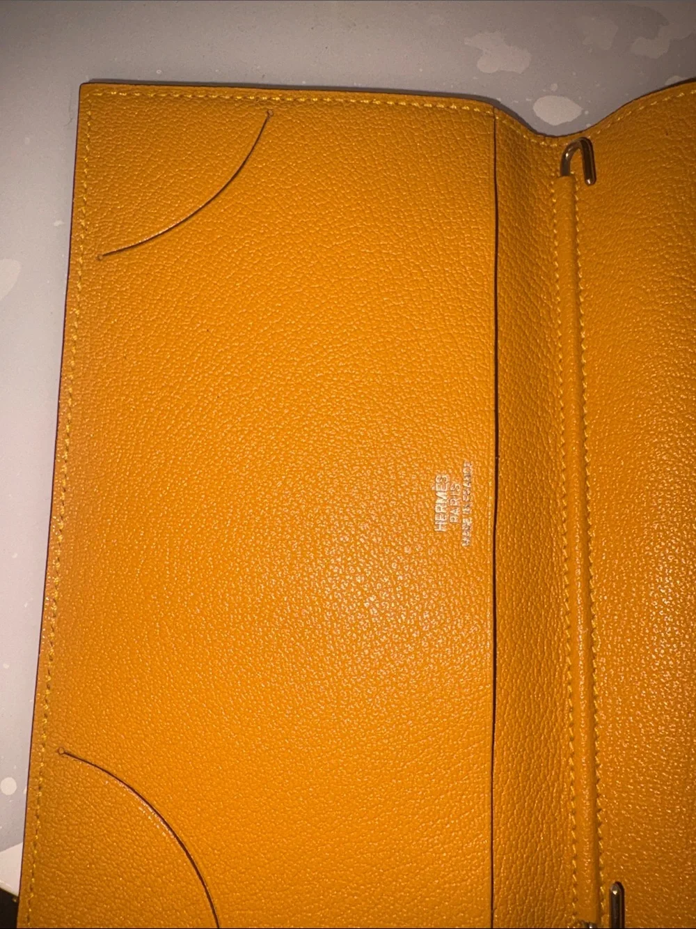 Hermes Brown Long Leather Wallet with Contrast Stitching check book wallet